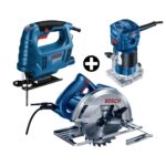 Imagen de COMBO Bosch: Sierra Circular GKS 150 + Sierra Caladora GST 680 + Fresadora GKF 550 con 41% de descuento