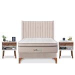Imagen de Dormitorio Europeo Mild Lineas Queen + 2 Veladores Luxe + 2 Almohadas Viscoelásticas + Protector con 50% de descuento oferta online | SuperCupon