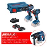 Imagen de Taladro Atornillador percutor GSB 18V-50 + Llave de impacto inalámbrica ¼ y ½" GDX 18V-200 + 2 baterías + maletín plástico + ¡REGALO! Rotomartillo Inalámbrico GBH 180 LI con 51% de descuento oferta online | SuperCupon