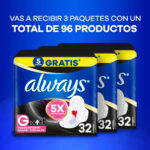 Imagen de Pack Toallas Femeninas Nocturna Suave ALWAYS Talla G Paquete 32un x3un con 29% de descuento oferta online | SuperCupon