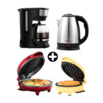 Imagen de COMBO Waflera 10cm amarilla + Hervidor eléctrico 1.8 litros + Máquina de omelettes de 2P + Cafetera de 12 tazas Holstein con 59% de descuento oferta online | SuperCupon