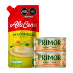 Imagen de Pack Trozos de Atún PRIMOR en Aceite Vegetal Lata 140g x2un + Mayonesa ALACENA Doypack 475g con 21% de descuento oferta online | SuperCupon