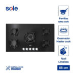 Imagen de Cocina Encimera Sole SOLCO033 Vidrio Templado 86cm 5 hornillas con 31% de descuento oferta online | SuperCupon